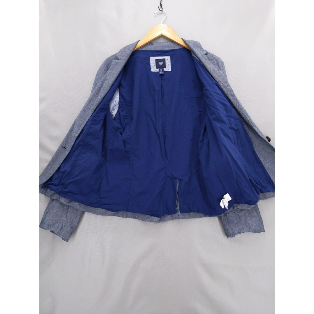 Gap Blazer Women 12 Blue Chambray Cotton Single Button Lightweight Jacket - Picture 7 of 10